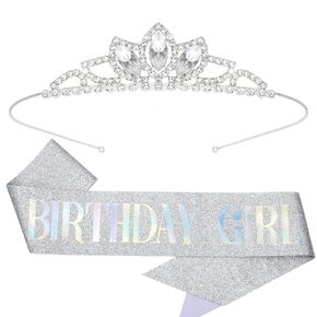 Pink Birthday Girl Sash and Crown-Princess Tiara for little girls Crystal Birthday Crown for Girls Glitter Birthday Sash Birthday Party Favors
