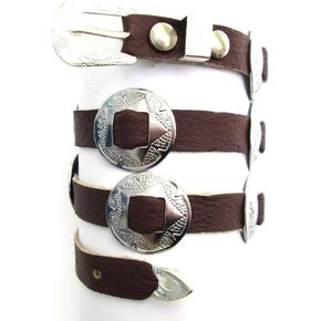 Dangerous Threads Western Hatband Hat Band Brown Leather with 10 Nickel Conchos New!