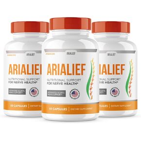 (3 PACK) Arialief Sciatica Nerve Support, Arialeaf Advanced Nerve Health, Arialeaf Prime Palm Sciatica, Aria Leaf Primepalm Aria Lief, Nerve Relief Supplement Sciatic Soothing (180 Capsules )