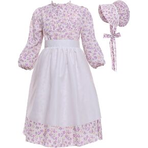 Girls Prairie Pioneer Costume Pilgrim Dress Floral Costumes for Girls