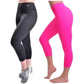 CompressionZ Tummy Control Compression Capri Leggings for Women | High Waisted Capri Workout Yoga Pants, Bundle (Black + Pink, XLarge)