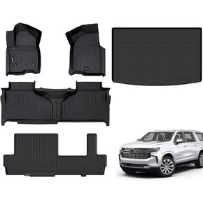 Jenofa-Car Floor Mats for Chevy Tahoe/GMC Yukon (Not XL) 2021-2025 8-Seater Bench All Weather Automotive Floor Liner Custom Accessories Black (Floor Mats & Rear Seat Back Mats & Cargo Liner)