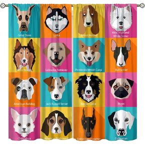 الأطفال لطيف جرو الكلب الكرتون PET PUG DOG الستائر بولدوغ الستائر لغرفة النوم وغرفة المعيشة - تصميم نمط حيوان بالألوان المائية - 42 × 45 بوصة
