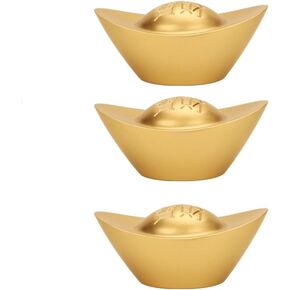 Leadigol 3pcs Chinese Feng Shui Gold Ingot,Feng Shui Gold Ingot Chinese Wealth Ingots Yuan Bao,Solid Copper Gold Ingot Ornaments,for Home Office Decor