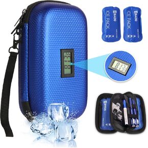 Insulin Cooler Travel Case TSA Approved Medication Diabetic Cooler for Travel with Thermometer Temperature Display Refrigerated Medicine Bag with 2 Ice Pack (Blue)