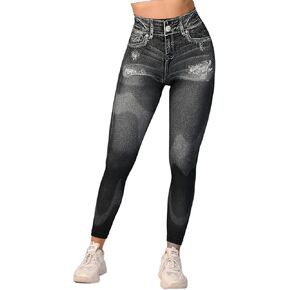 2025 Womens Leggings Tummy Control Butt Lifting Seamless Yoga Pants Workout Denim Print Jeans Leggings