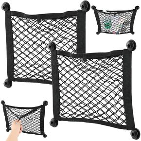 2 Pcs Small Cargo Net,Cargo Net Car Storage Net,Car Mesh Organizer,Elastic Small Cargo Net Pocket Organizer Pouch Bag,for Trunk Boats Home Cargo Storage Mesh with Screws and Hooks