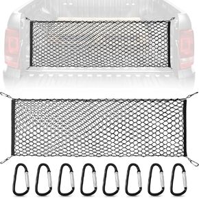2 Pcs Truck Bed Cargo Net for SUV Pickup, 51.2×17.7 inch Adjustable Truck Bed Organizers and Storage, Tailgate Netting with Heavy Duty Carabiner Compatible with Chevy Ford Automotive Net Divider