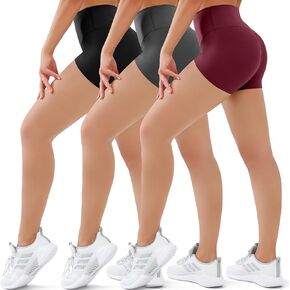 SUNCLOVE 3 Pack Biker Shorts for Women Tummy Control Workout Yoga Gym Running Shorts with Pockets
