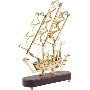 Kalakriti Vintage Brass Brass Ship قاعدة خشبية للديكور البحري | مصنوع يدويًا | تمثال | الصفحة الرئيسية | مكتب | سيارة | ديكور | غرفة المعيشة | الجدول | حزمة 1