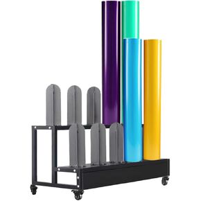 Vinyl Car Wrap Film Display Rack, 10 Rolls Commercial Textile Fabric Roll Storage Holder with Wheels, Heavy Duty Car Color Change Film Organizer Stand for Wallpaper Leather PVC Window Film