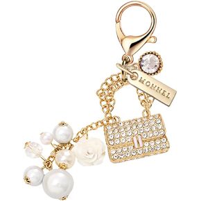 MC441 Crystal 3D Lady Handbag Rose and Balls Lobster Clasp Charm للنساء مع حقيبة مخملية (أبيض ، قطعة واحدة)