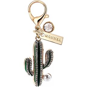 MC510 Little Crystal Cactus Lobster Clasp Charm for Women with Velvet Bag (Green,1 Piece)