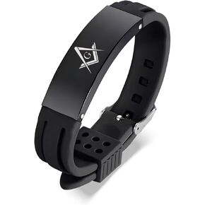 Men's Masonic Bracelet Freemason Symbol Adjustable Silicone Wristband Freemason Membership Jewelry for Him