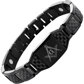 MasonicMan Mens Freemasonry Bracelet All Black Titanium Masonic Emblem