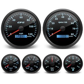 ARTILAURA 6 Boat Gauges Set-110mm GPS Speedometer, Tachometer,52mm Oil Pressure, Fuel Level, Water Temperature, Voltmeter 7 Color AUTO Marine Gauges Kit(Black)