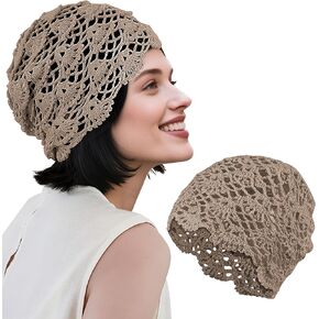 Babalet Women Cotton Crochet Beanie Hat Handmade Knit Floral Skull Cap Stretchy Slouchy Cutout Hats Summer Boho Fashion