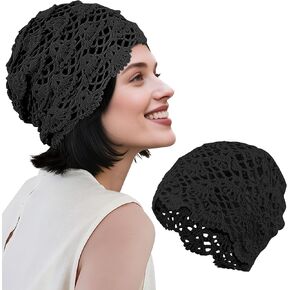 Babalet Women Cotton Crochet Beanie Hat Handmade Knit Floral Skull Cap Stretchy Slouchy Cutout Hats Summer Boho Fashion in Kuwait
