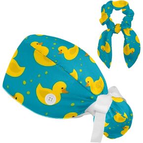 Cute Goose Scrub Caps Working Surgical Cap Nurse Hats with Bow Hair Scrunchy