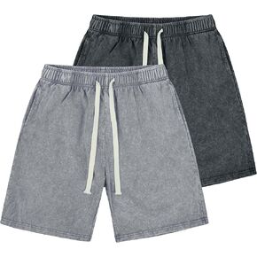 Derminpro Men Men Athletic Cotton Cotton Shorts Shorts Shorts Shorts مع جيوب 2 حزمة