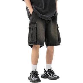 POHADON Men's Y2K Baggy Jean Shorts Denim Jorts Elastic Waist Casual Loose Fit Lightweight Summer Streetwear Grunge Clothes