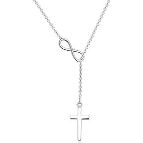 GIGB PBDK Infinity Cross Slip Chain Necklace for Women,Adjustable Gold Plated Long Crucifix Pendant Y Choker Necklace,Minimalist Lariat Necklace Baptism Gifts