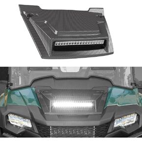 Hood Scoop with LED Spotlight for Honda Pioneer 700, Carbon Fiber Durable PP Material Sleek Mesh Ventilation Front Hood Cover for Honda Pioneer 700 2P 4P 2014-2025 Accessories