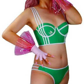 DooWay Women's Long Fingless Gloves Large PVC Ruffle Trim Half Finger Faux Leather for Dace Costume Party Pink 28cm