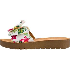 Corkys Footwear Spray Tan Sandal - Comfortable And Cushioned Insoles, Wide Strap with Bow, Frayed Edges On Upper, Open Toe, Easy And Convenient Slip-On Design