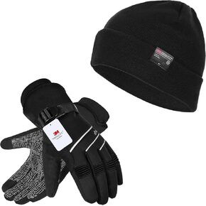 MOREOK 3M Thinsulate Winter Gloves MK020F One Pair (Black-Medium 3M Thinsulate Winter Beanie Hats Unisex One Pack