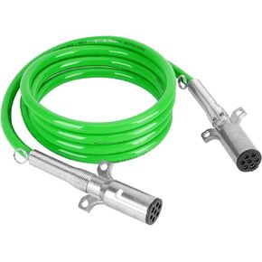 15FT 7 Way Coiled Trailer ABS Cord Green Electrical Power Cable Wire for Semi Truck Tractor