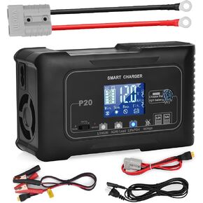 HWYPSJ 20-AMP Smart Lithium Battery Charger,12V/20A 24V/10A Rechargeable Deep Cycle Charger with SB-50 Style Plug&Alligator Clip for Pulse Repair Battery Charger of Car, Truck, Boat, RV