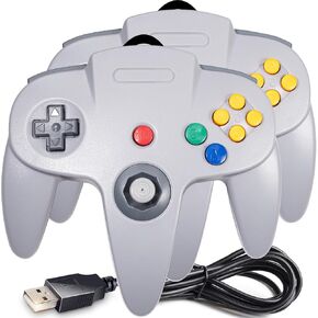 2 Pack PC USB N64 Controller, SAFFUN N64 Wired PC Gamepad [3D Analog Stick] for Windows PC MAC Linux Raspberry Pi Genesis Higan Project 64 Retropie OpenEmu Emulator (Plug & Play) (Grey) in Kuwait