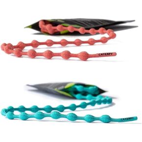 Caterpy Run - The Ultimate Elastic No Tie Shoelaces for Adults & Kids - Coral Reef & Sea Green - Standard: 30in / 75cm