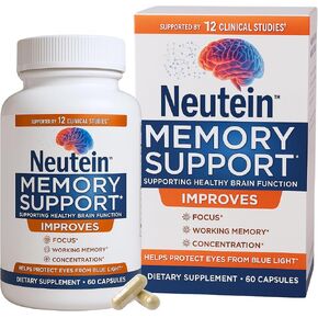 Neutein Natural Brain Booster for Memory, Concentration & Brain Health - Extra Strength Plant-Based Focus Supplement for Adults & Seniors, Made in USA (60 capsules/30 Serv) in Saudi Arabia