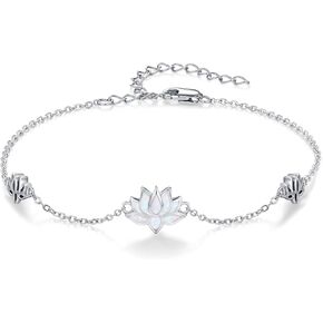 CUOKA MIRACLE Lotus Bracelet 925 Sterling Silver Opal Pendant Bracelet Lotus Flower Link Bracelet Yoga Bracelet Gift for Women Mom