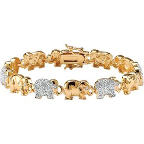PalmBeach Yellow Gold-Plated Round Cubic Zirconia Elephant Charm Bracelet (9.5mm), Box Clasp, 8 inches