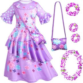 Princess Costume Dress for Girls Birthday Halloween Party Dress Up with Bag,Leis Necklace Headband Accessories