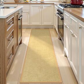 LEEVAN Boho Runners for Hallways 2x8 Washable Hallway Runner Rug 8ft Non Slip Neutral Rubber Backed Kitchen Rug Woven Jute Entryway Rugs Farmhouse Floor Runners for Hall, Brown