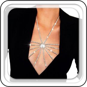 ASOOLL Sparkly Rhinestone Bra Chain Silver Layered Chest Chains Summer Beach Party Club Jewelry for Women