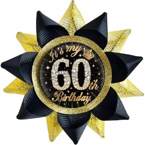 It's My 60th Birthday Buttons Pins Handmade(3.8*3.8inch), Black Gold Funny Grosgrain Ribbon Tinplate Badge for Women or Men 60th Birthday Party Decorations Supplies Ideas Gifts Jokes Favors