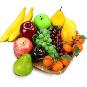 Lorigun 13 Pcs Artificial Fruits Pack, Fake Fruit Decoration Realistic Faux Fruits for Party Chirstmas Decortion, Artificial Apples Fake Oranges Grapes Decortion Prop