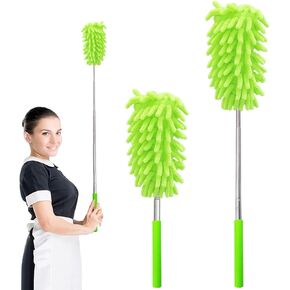 2 Pack Extendable Microfiber Feather Duster for Cleaning, Washable Dusters, Up to 30 Inch Reachable, Wet and Dry Use Cleaning Tools for Car, Ceiling Fan, Window, Furniture, Office