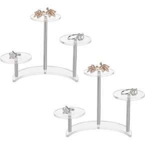 FINGERINSPIRE 2 Set Round Acrylic Display Stand 3-Tier with Moon Shape Base 2 inch Acrylic Products Display Riser Item Display Shelf for Mini Figures, Jewelry, Small Perfume Collectibles Display