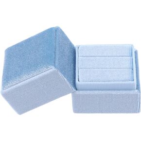 Velvet Square Ring Box for Proposal, Engagement, Wedding, Ceremony, Jewelry Ring Box Storage 2 Slots Ring Holder Box 2 * 2 * 2in Light Blue
