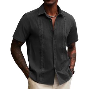 قمصان الكتان Guayabera للرجال بزر قصير الأكمام لأسفل قميص قميص هاواي القمصان الصيفية الكوبية قمصان الشاطئ