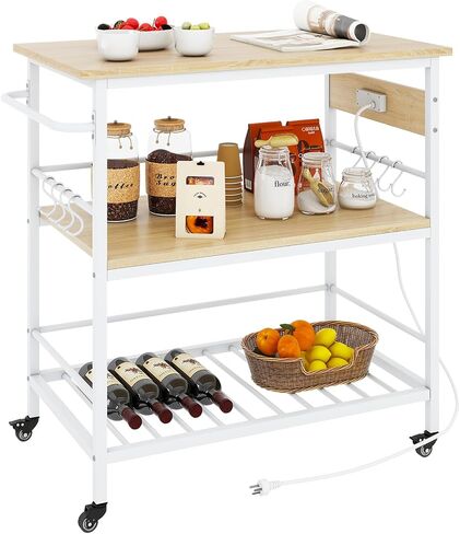IBUYKE Kitchen Island with 3 Shelf,Kitchen Island Table with Power Outlet,Kitchen Cart with Large Worktop,Rolling Bar Cart for Home, Outdoor, Kitchen, Bedroom, Living Room TMJ024H in Kuwait
