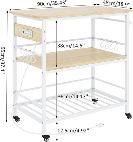 IBUYKE Kitchen Island with 3 Shelf,Kitchen Island Table with Power Outlet,Kitchen Cart with Large Worktop,Rolling Bar Cart for Home, Outdoor, Kitchen, Bedroom, Living Room TMJ024H in Kuwait