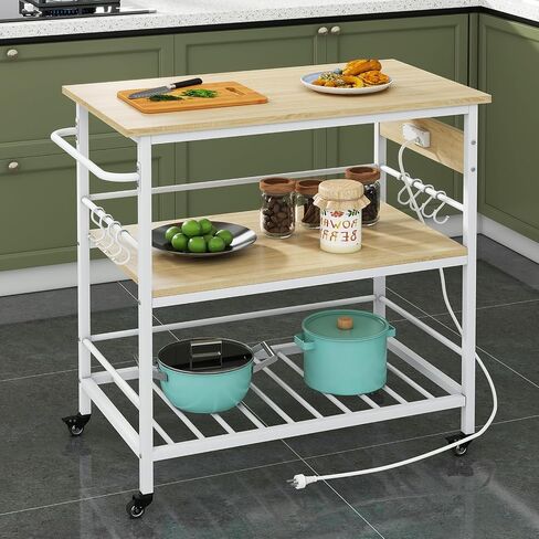IBUYKE Kitchen Island with 3 Shelf,Kitchen Island Table with Power Outlet,Kitchen Cart with Large Worktop,Rolling Bar Cart for Home, Outdoor, Kitchen, Bedroom, Living Room TMJ024H in Kuwait