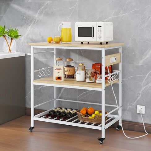 IBUYKE Kitchen Island with 3 Shelf,Kitchen Island Table with Power Outlet,Kitchen Cart with Large Worktop,Rolling Bar Cart for Home, Outdoor, Kitchen, Bedroom, Living Room TMJ024H in Kuwait